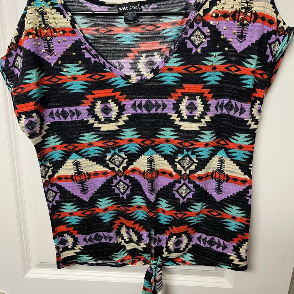 Wet Seal aztec Tie Front T-Shirt